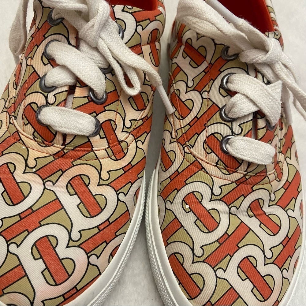 Burberry White & Orange Monogram Print Sneakers new B logo - Picture 6 of 8